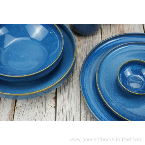 Reactive glazed stoneware dinner set in Starry blue